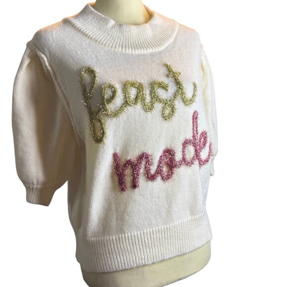 Peach Love California Feast Mode Graphic Puff Sleeve Knit Sweater, Size Large - Picture 3 of 8